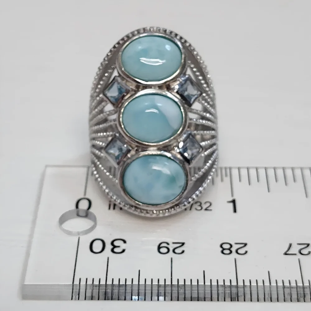 Sterling Silver Larimar Blue Topaz Openwork Filigree Ring SIZE 8 (Please Read) - Picture 9 of 13